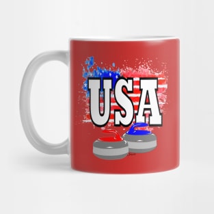 CURLING Red White Blue USA Flag Mug